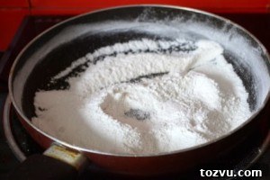 Dry roasting rice flour