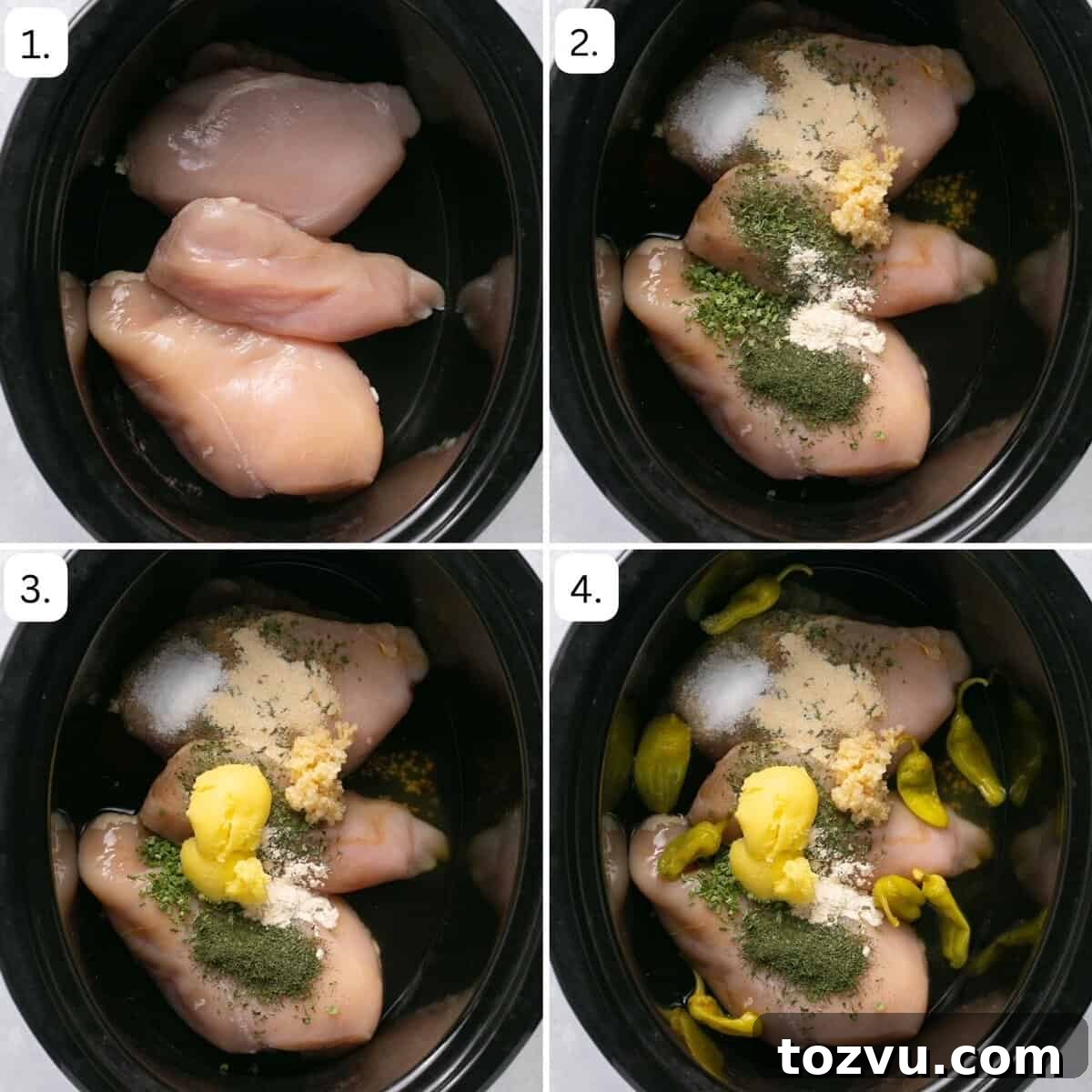 Mississippi Chicken: 3 Flavorful Variations 4 numbered step by step photos showing how to make this recipe