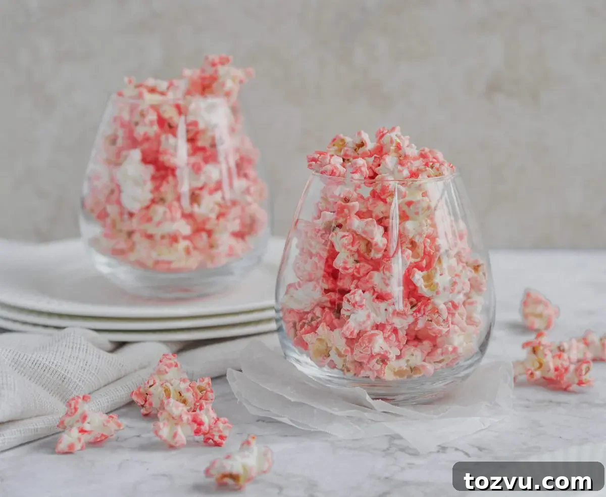 How to Make Pink Strawberry Popcorn 2 Two glasses full of pink popcorn