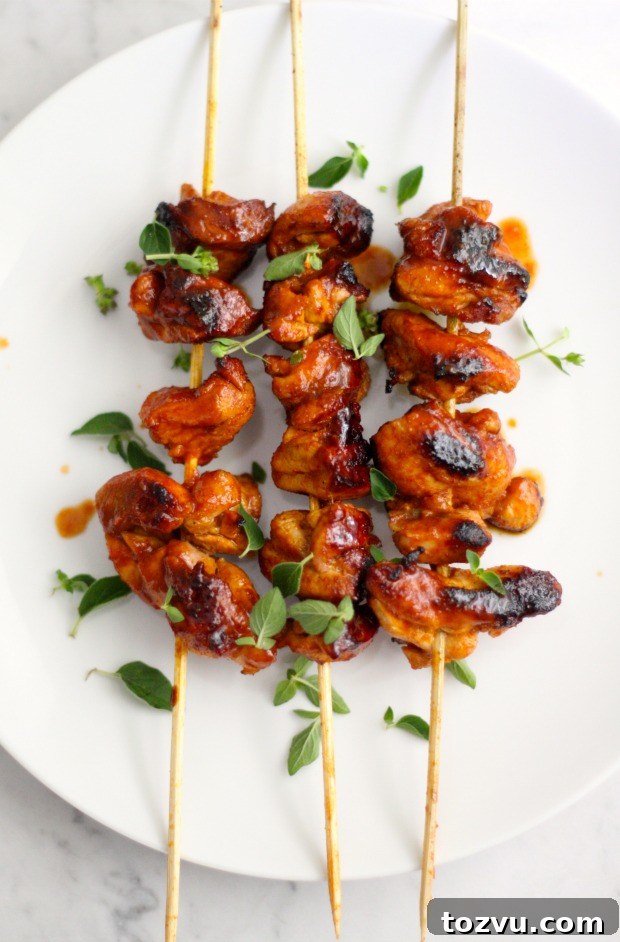 Stovetop Sambal Chicken Skewers Served on Fresh Greens 2 Sambal Chicken Skewers