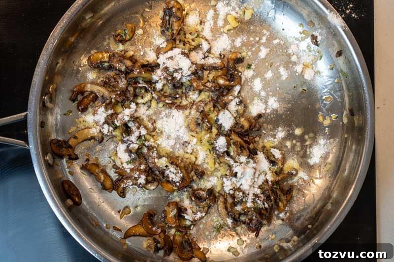Velvety Mushroom Sauce Without Cream — Dairy-Free Recipe 5 Adding the flour
