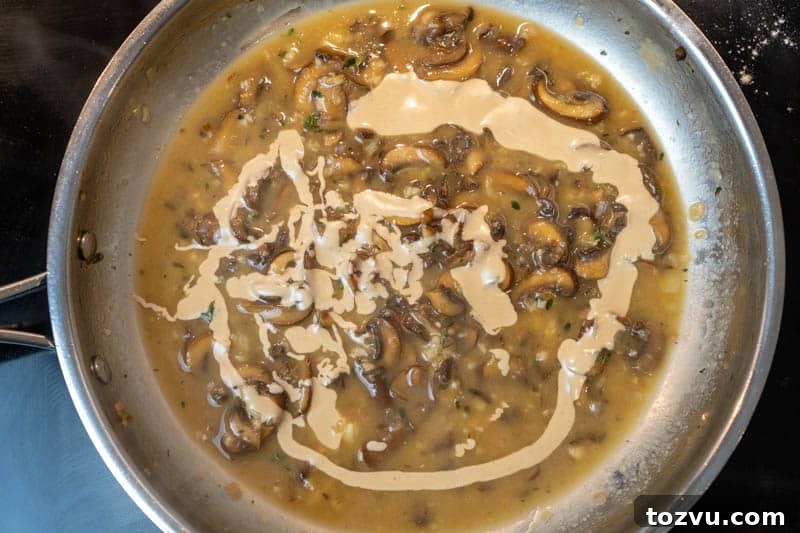 Velvety Mushroom Sauce Without Cream — Dairy-Free Recipe 7 Stirring in the tahini