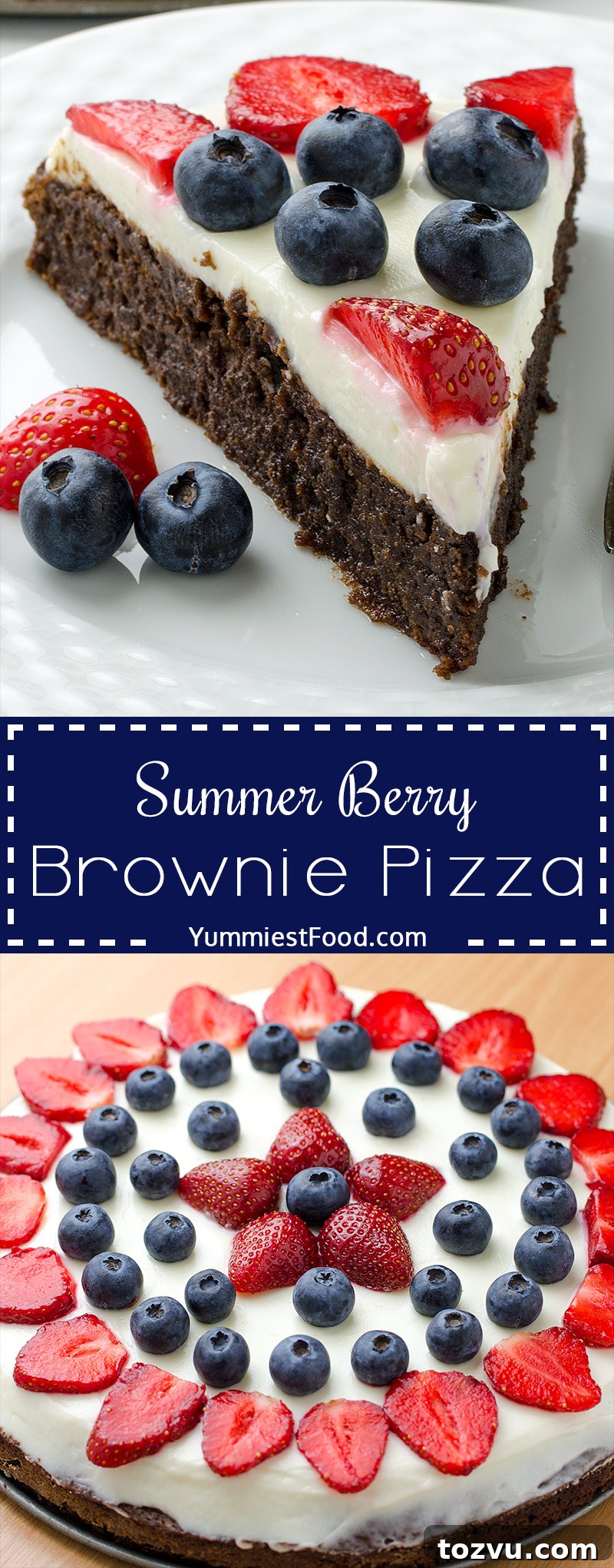 Summer Berry Brownie Pizza Recipe with Fresh Berries and Cream 9 Summer Berry Brownie Pizza - sweet dessert pizza with delicious brownie crust topped with cream cheese frosting and loaded with lots of berries
