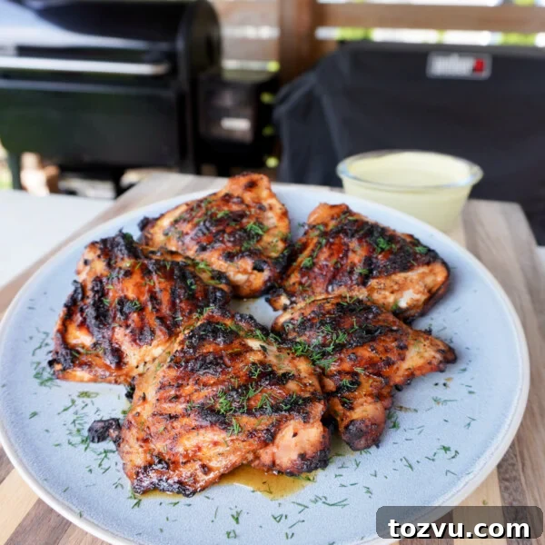 Grilled Lemon Dill Chicken Thighs.