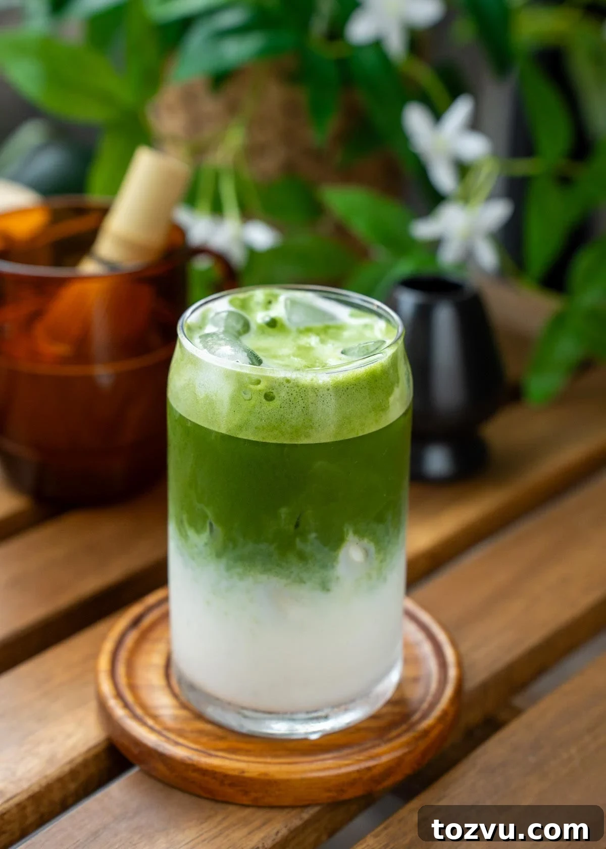 Creamy Banana Matcha Latte Recipe 12 matcha layered over banana milk mixture