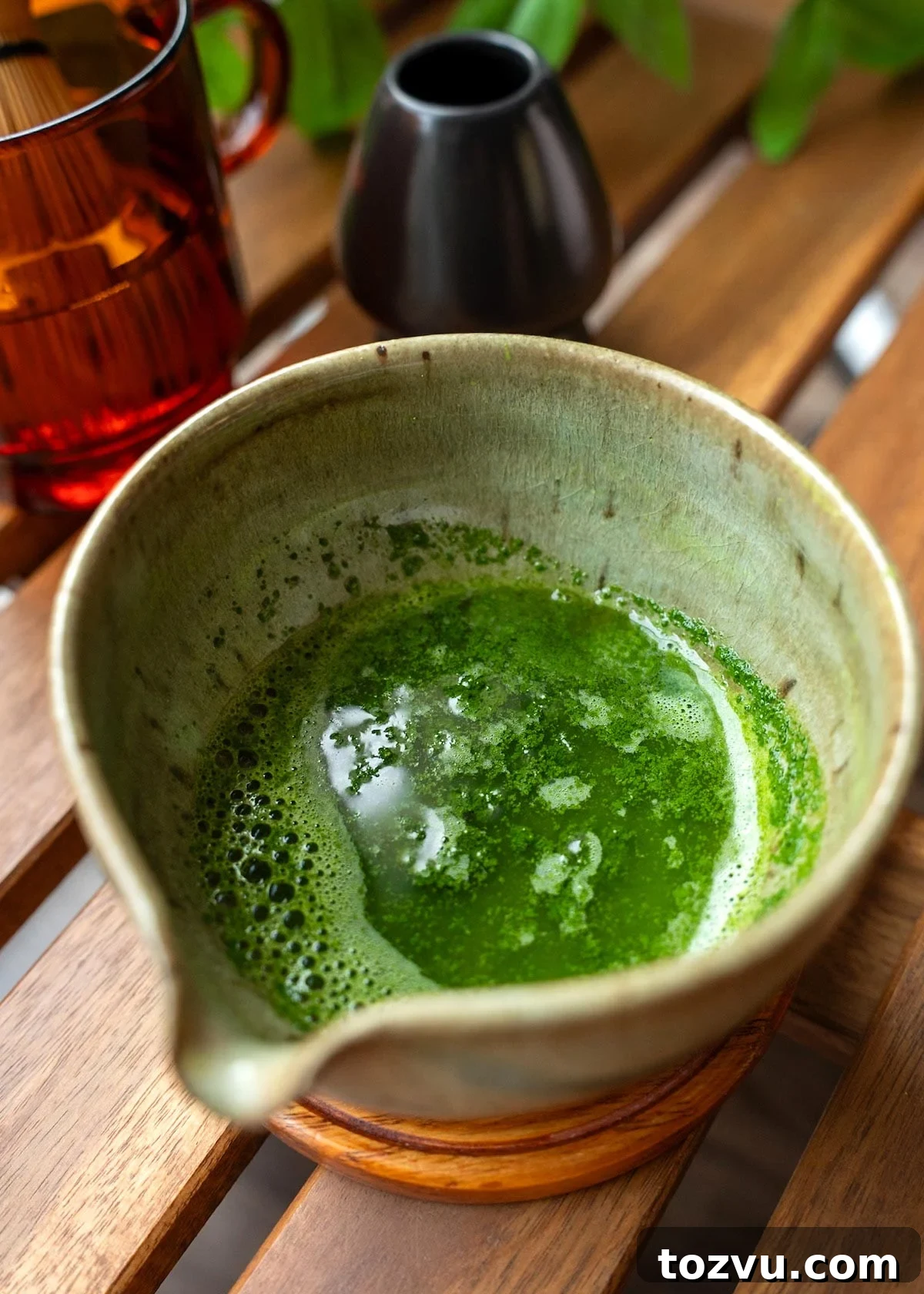 Creamy Banana Matcha Latte Recipe 5 hot water added to sifted matcha