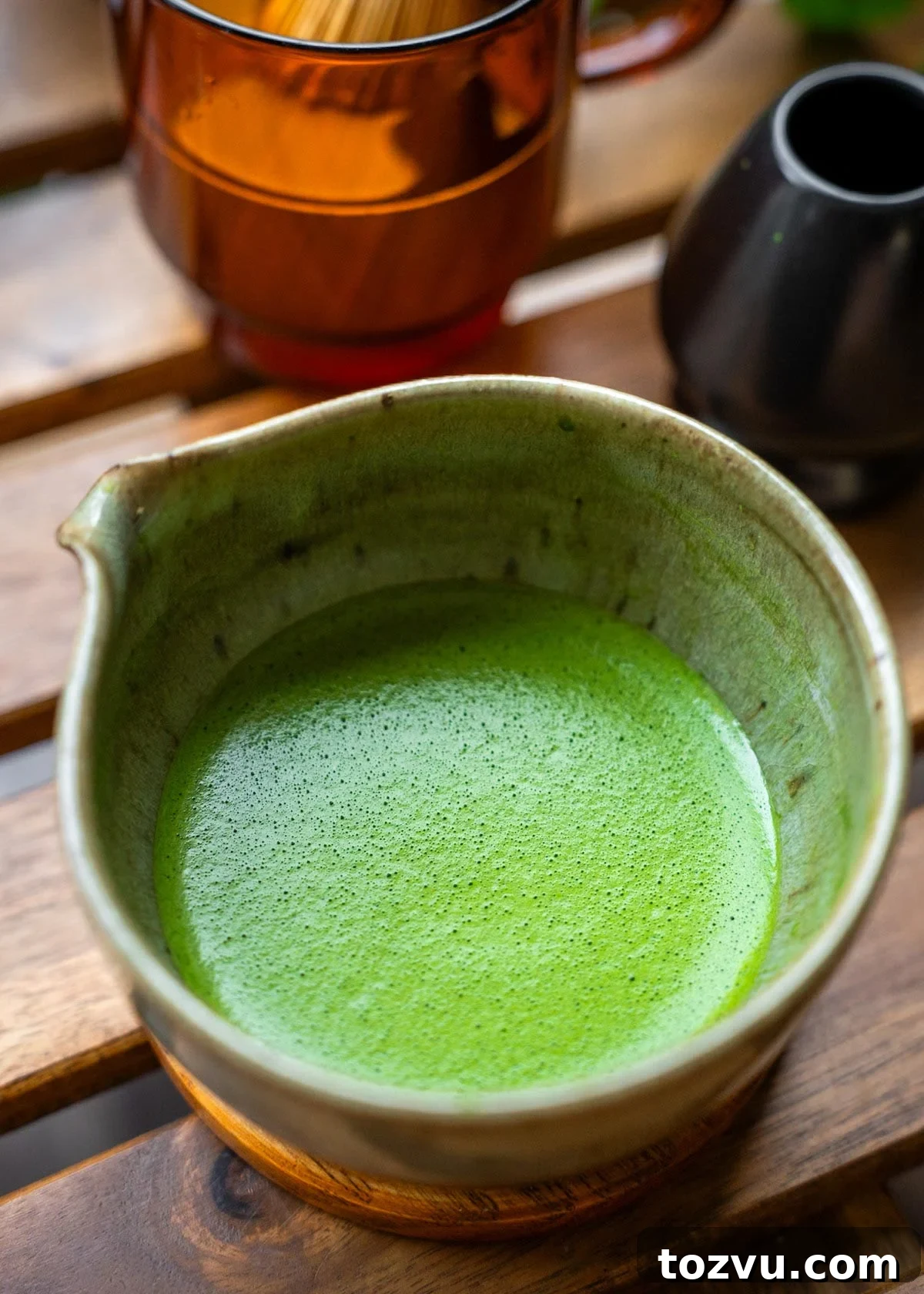 Creamy Banana Matcha Latte Recipe 7 whisked matcha micro foam