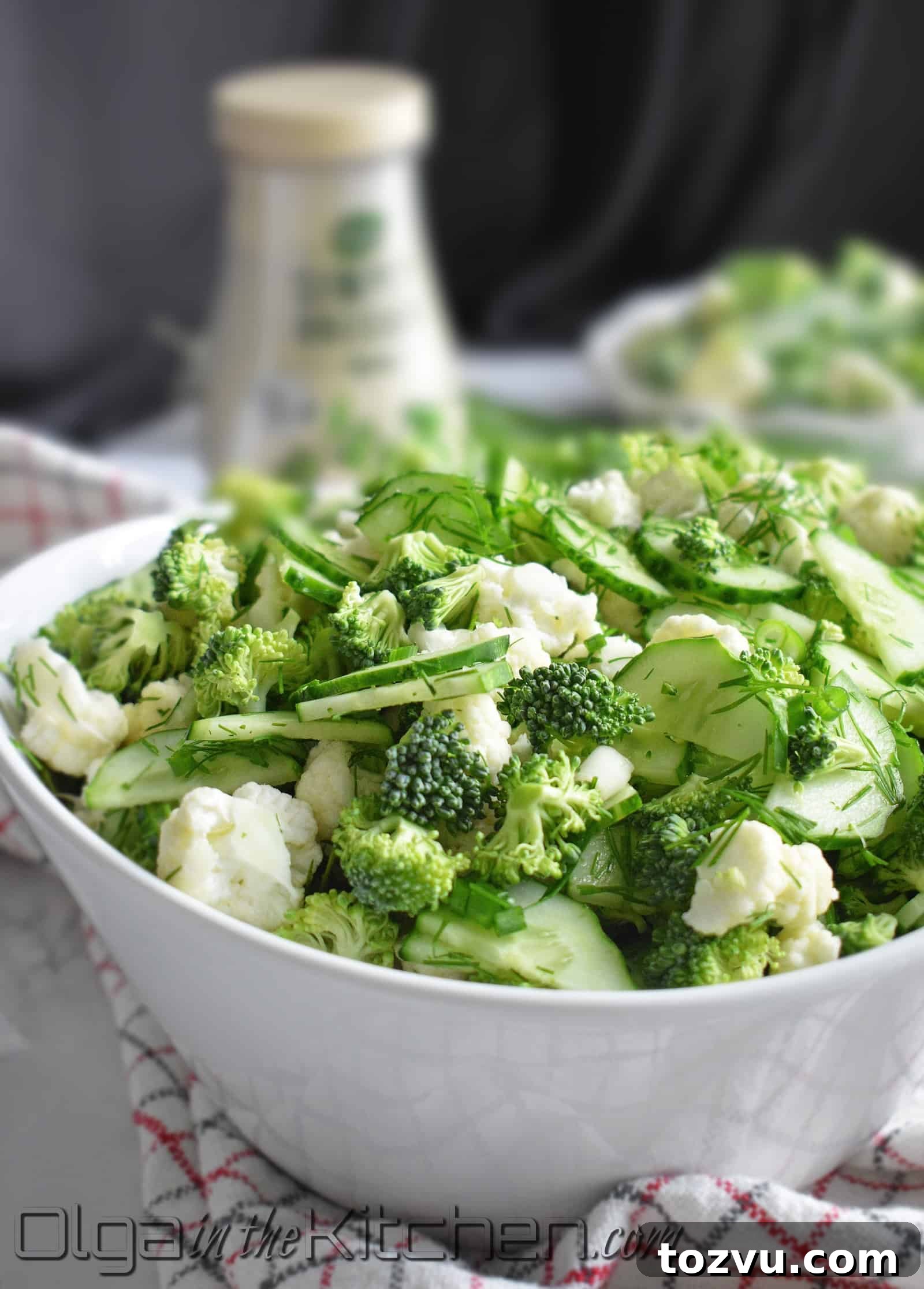 Crunchy Broccoli, Cauliflower & Cucumber Salad with Zesty Lemon 3 Small florets make the salad elegant and easy to eat.