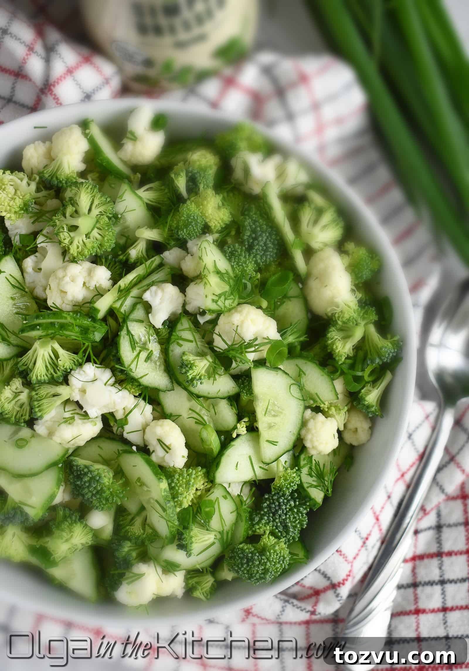 Crunchy Broccoli, Cauliflower & Cucumber Salad with Zesty Lemon 6 A fresh green salad that brightens any table.