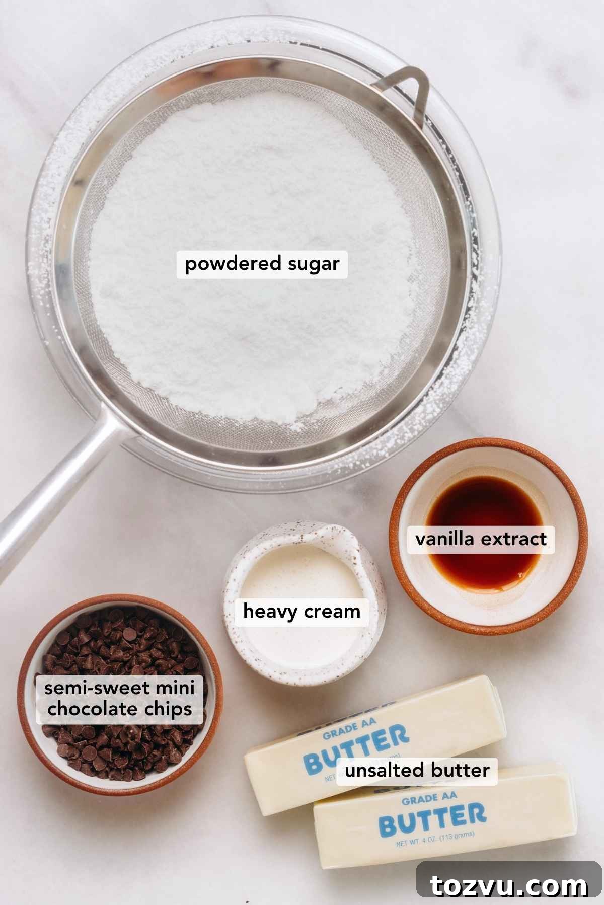 Moist Chocolate Chip Cake Recipe from Scratch 6 Powdered sugar, mini chips, vanilla, heavy cream and butter