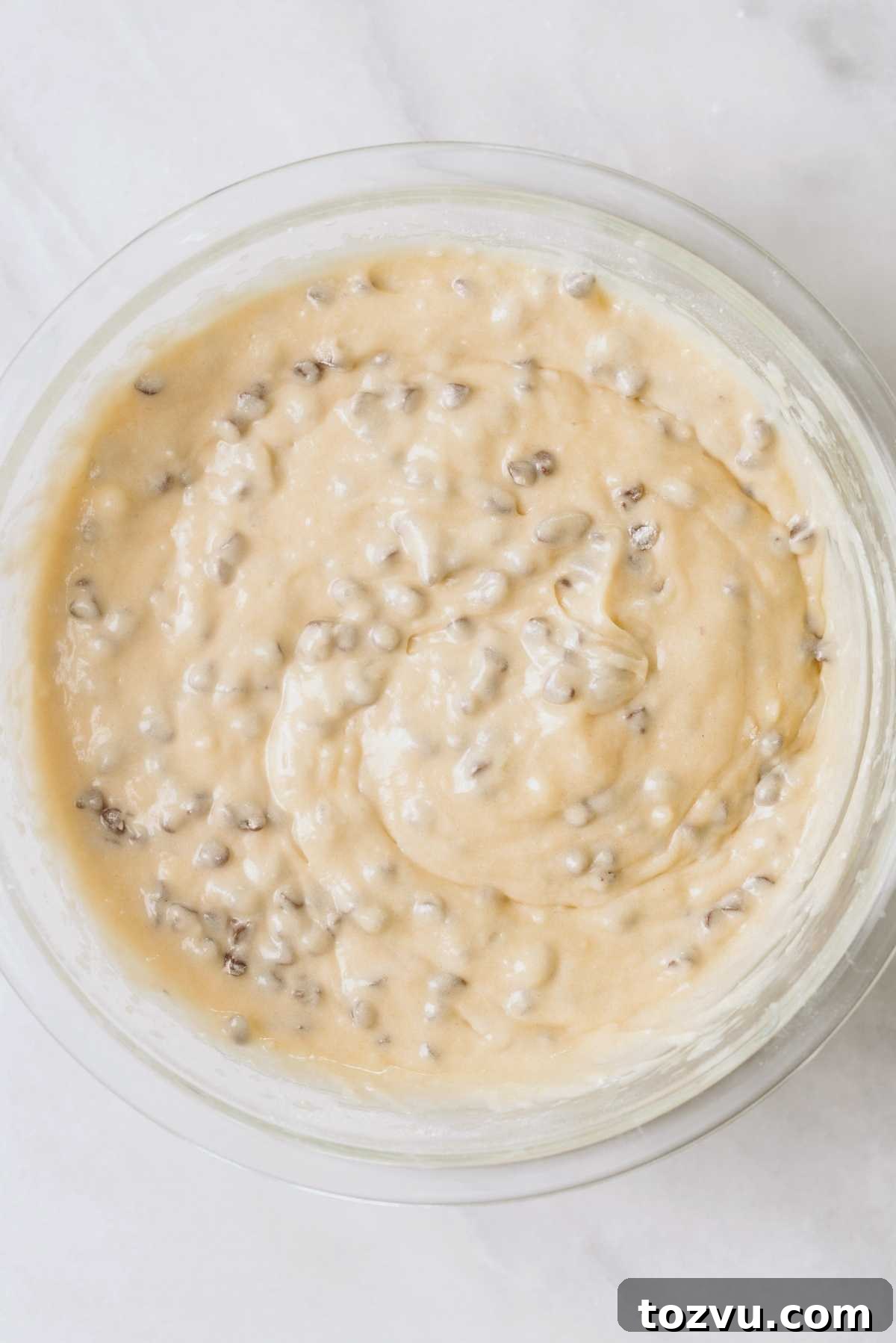 Moist Chocolate Chip Cake Recipe from Scratch 9 Chocolate chip cake batter in a bowl