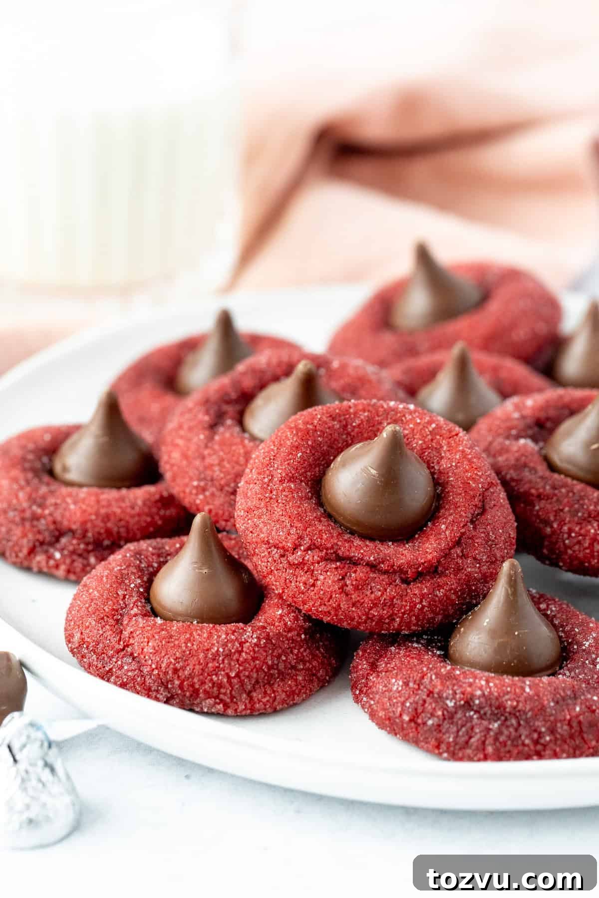 Plate of red velvet blossom cookies