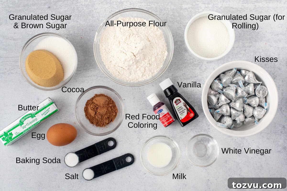 Ingredients for red velvet blossom cookies