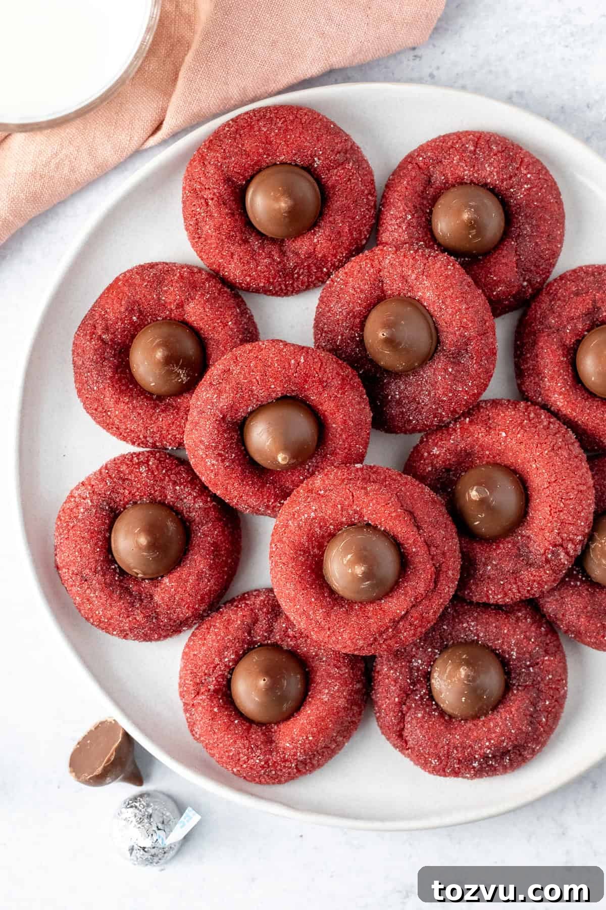 Plate of red velvet blossom cookies