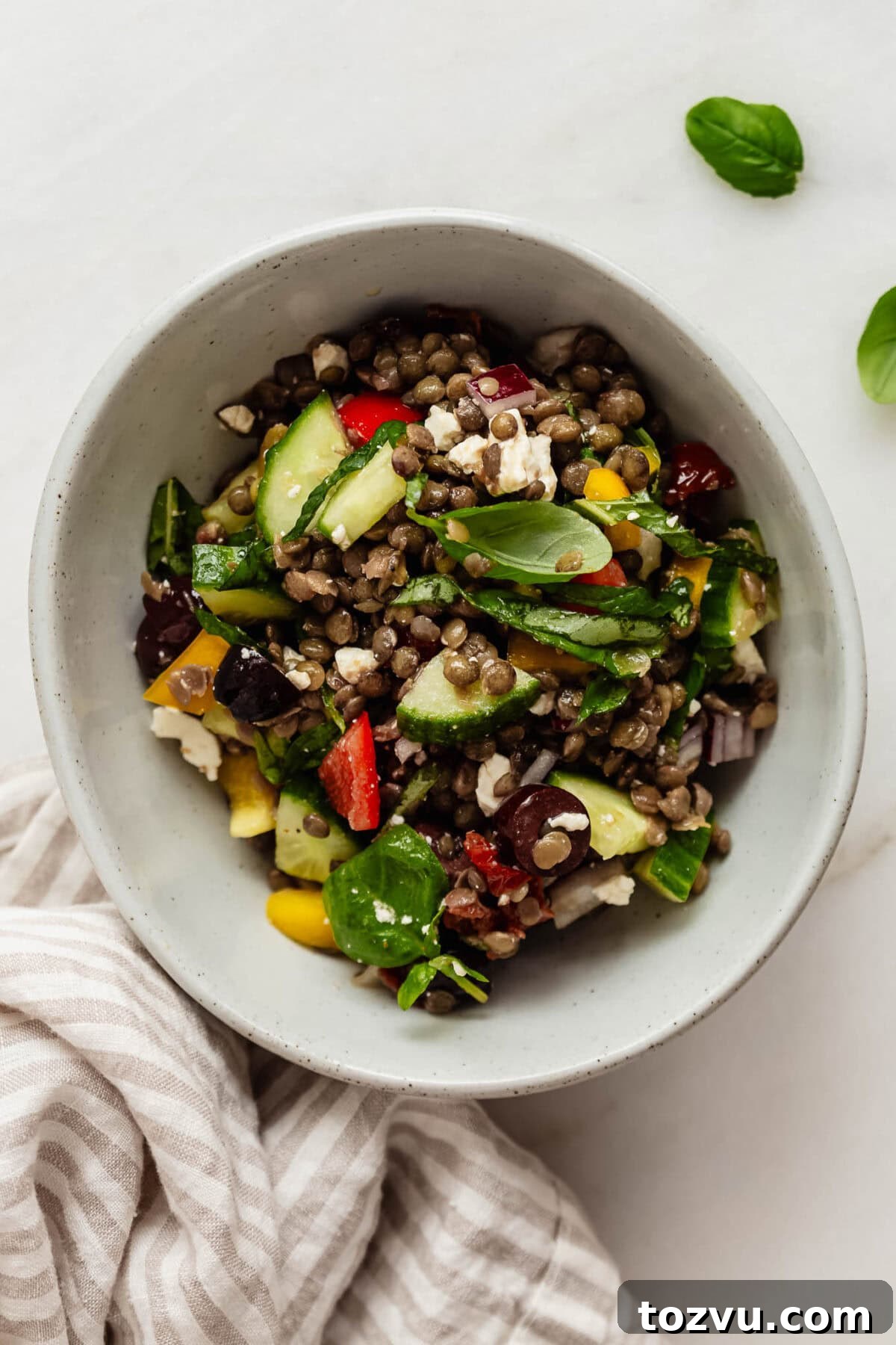 Zesty Mediterranean Lentil Salad with Feta and Fresh Herbs 6 Mediterranean lentil salad in a bowl.