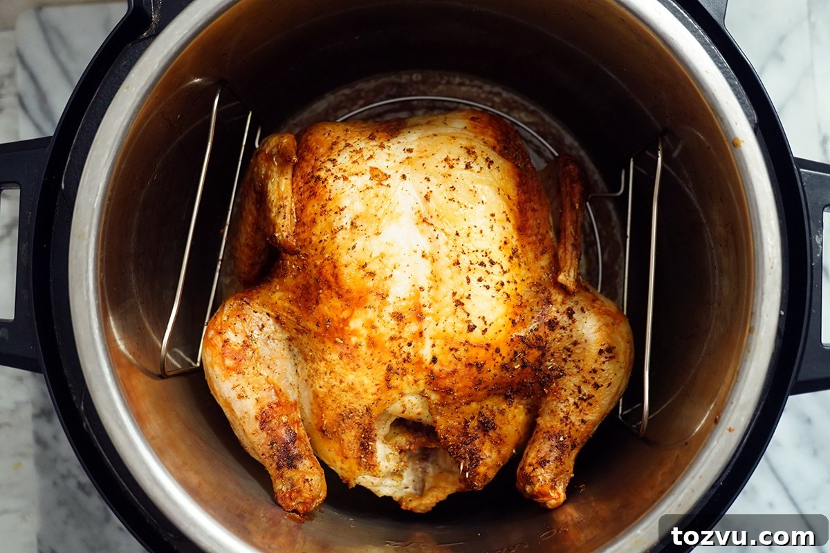 Crispy Whole Chicken in the Instant Pot Duo Crisp 6 cooked whole chicken