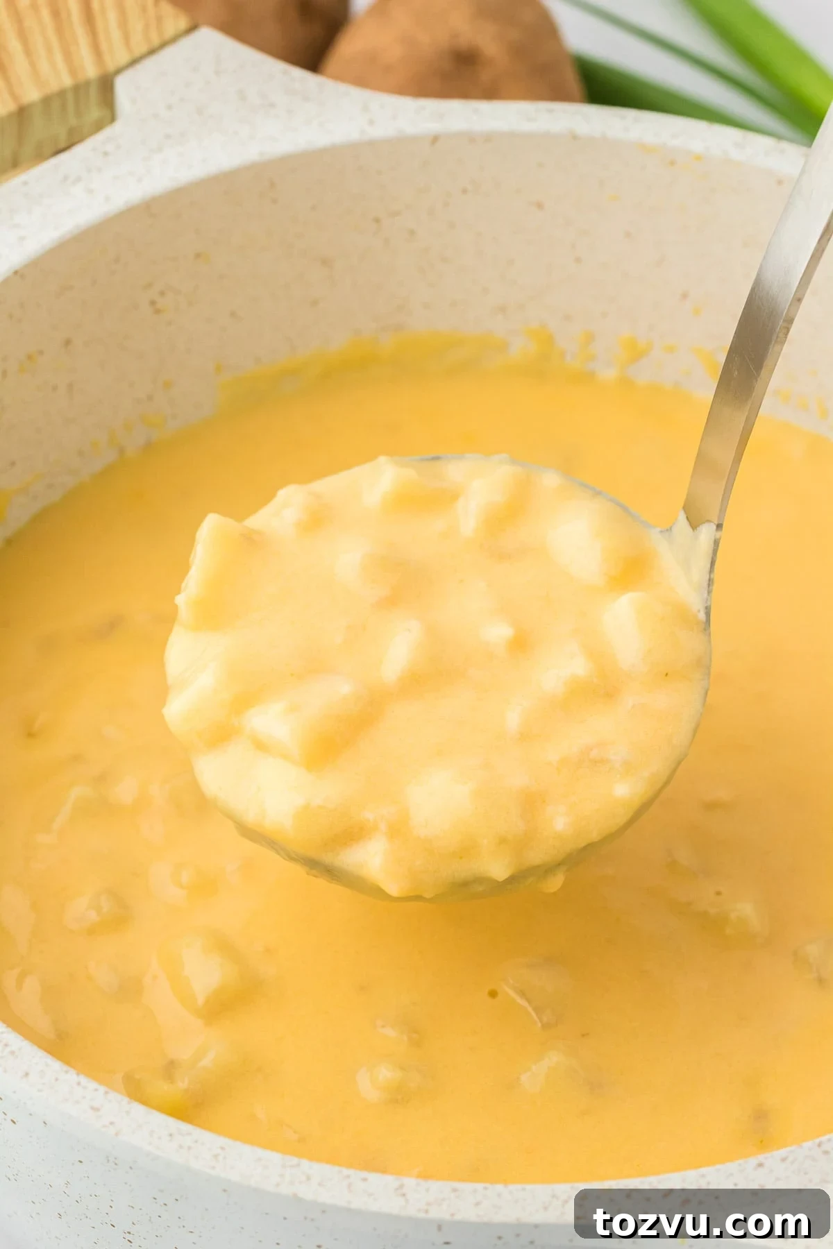 ladle full of potato soup