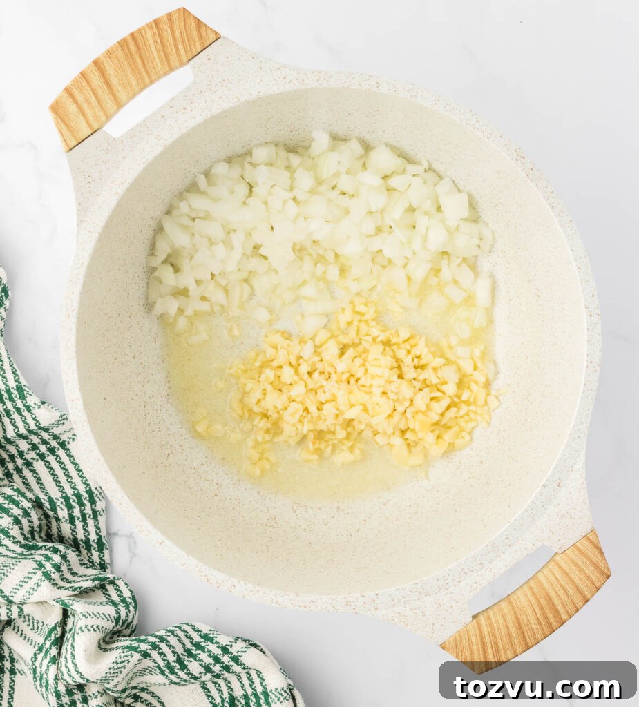 garlic and onion in a sauce pan