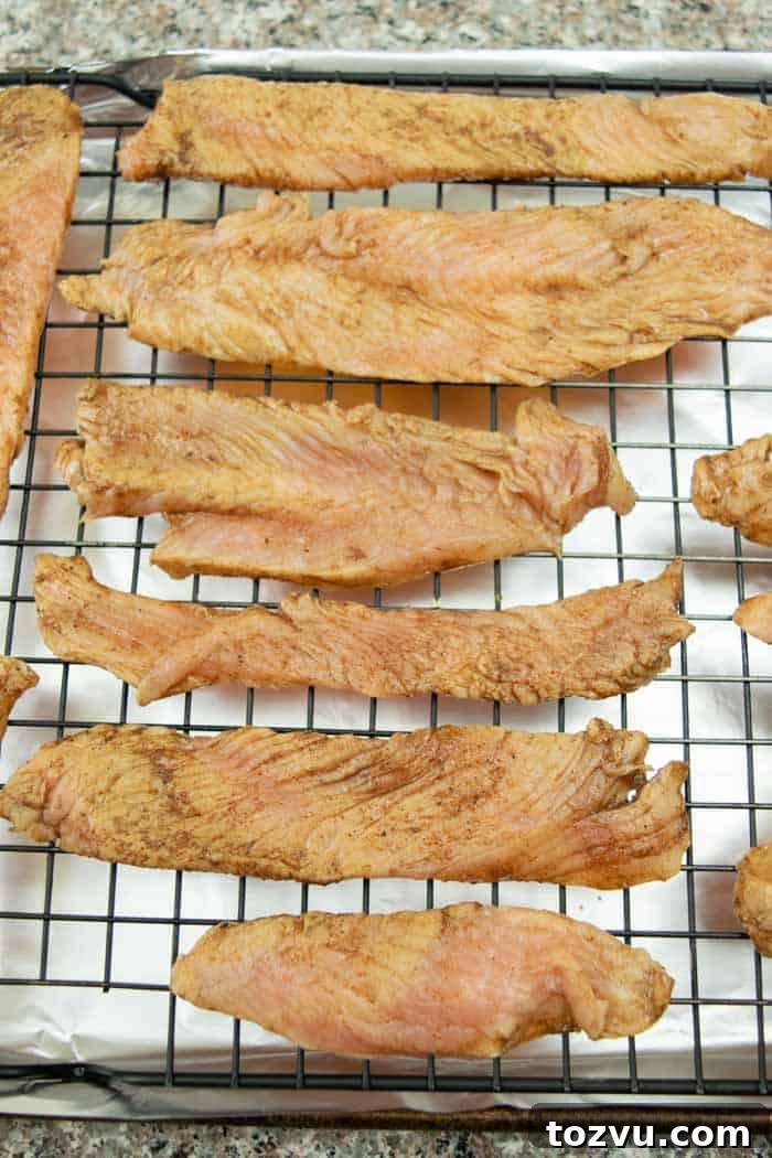 Mole-Spiced Turkey Jerky Recipe 8 Mole turkey jerky on oven rack for preheat