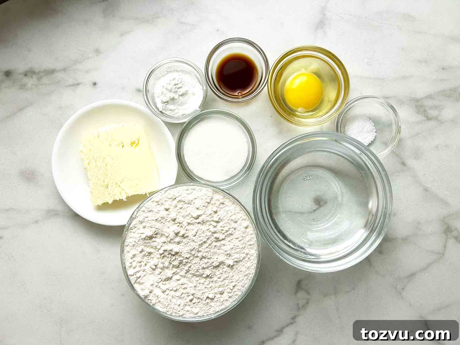 Fluffy Dairy-Free Pancakes Without Milk 3 ingredients prepped in bowls.