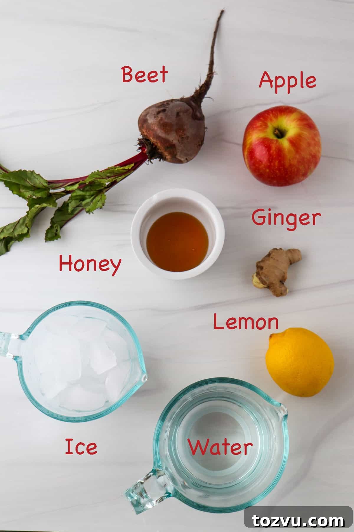 Blender Beet Juice Recipe: Quick Homemade Beet Juice 3 Labeled ingredients for beet juice.