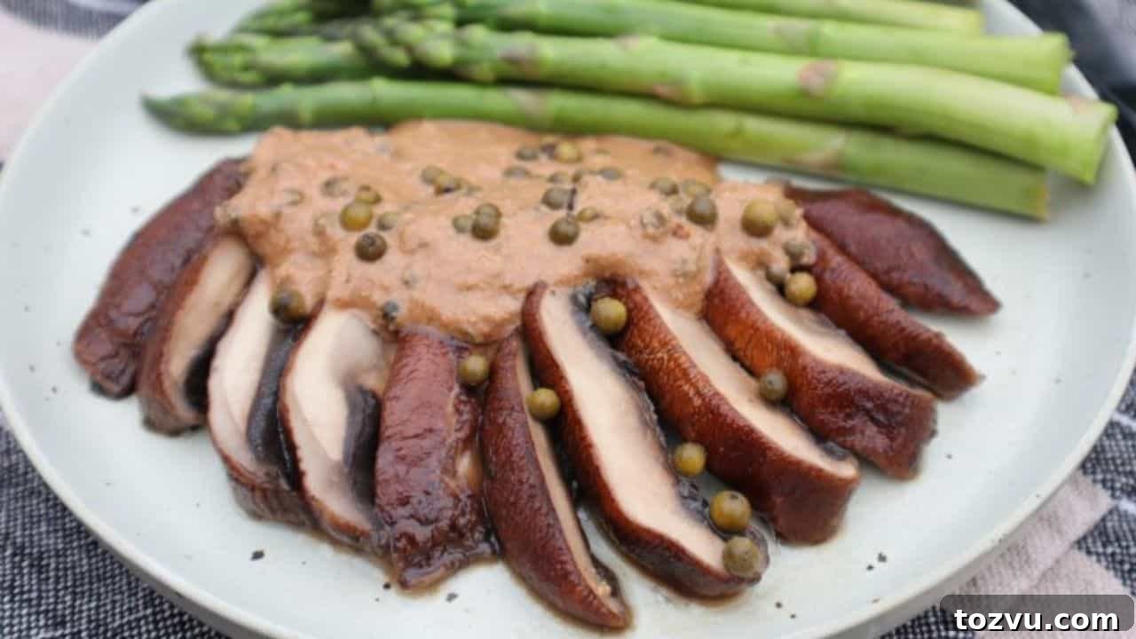 13 Vegan Dinner Recipes: Cozy to Elegant Plant-Based Meals 11 Portobello mushroom steak with green peppercorn sauce