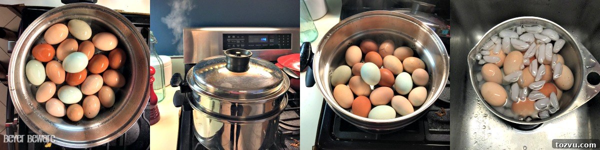 How to Make Hard-Boiled Eggs That Peel Cleanly 4 Steamed eggs in a basket