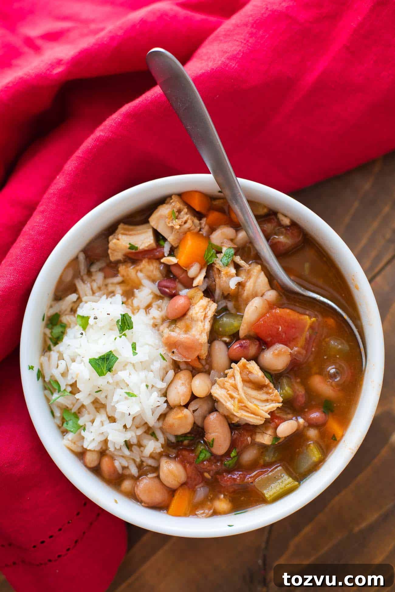 Cajun 15-Bean Turkey Soup 4 cajun 15 bean soup recipe with a spoon