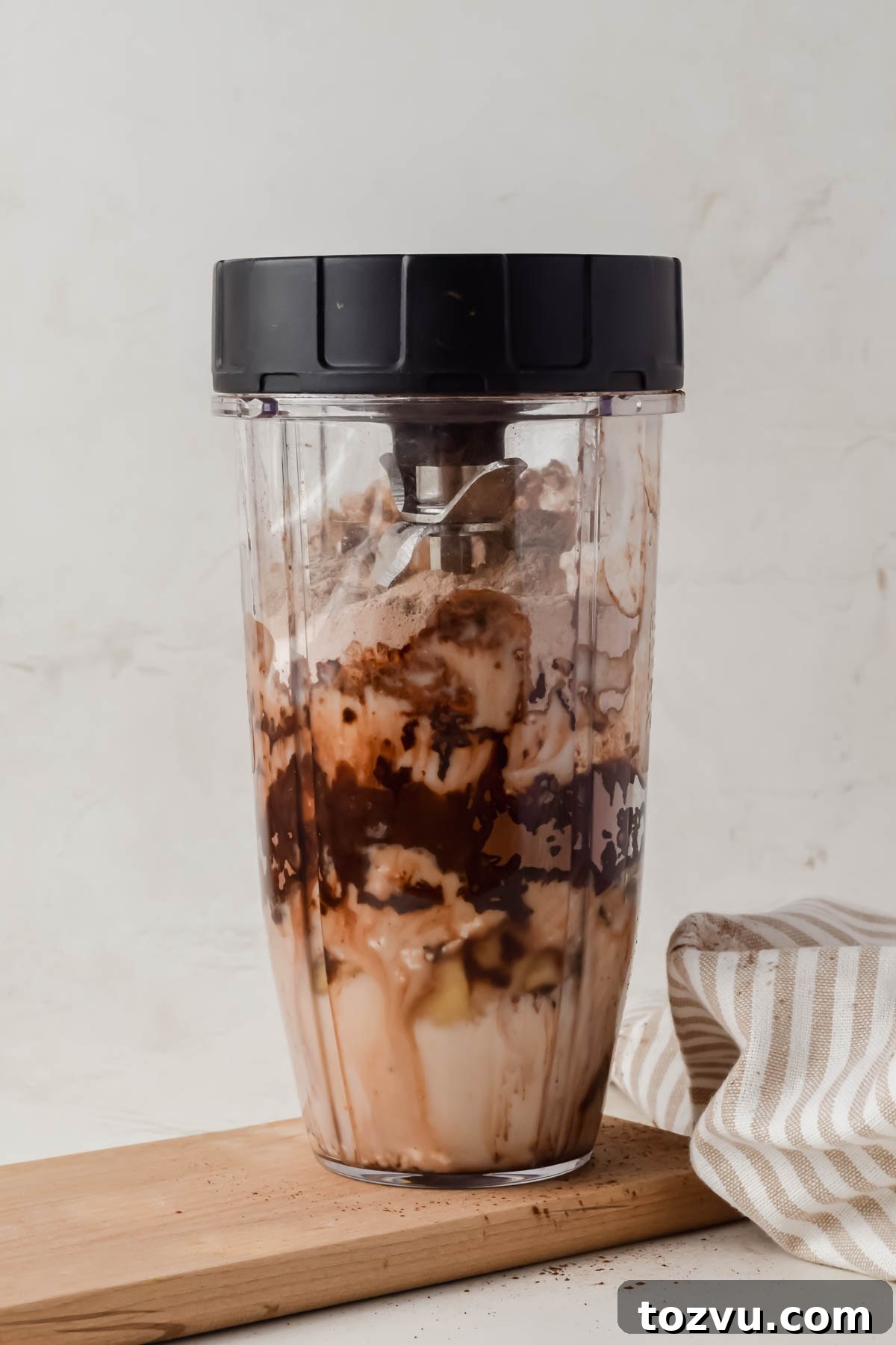Mocha Madness Smoothie Recipe: Tropical Smoothie Copycat 5 mocha madness smoothie ingredients in blender bottle.