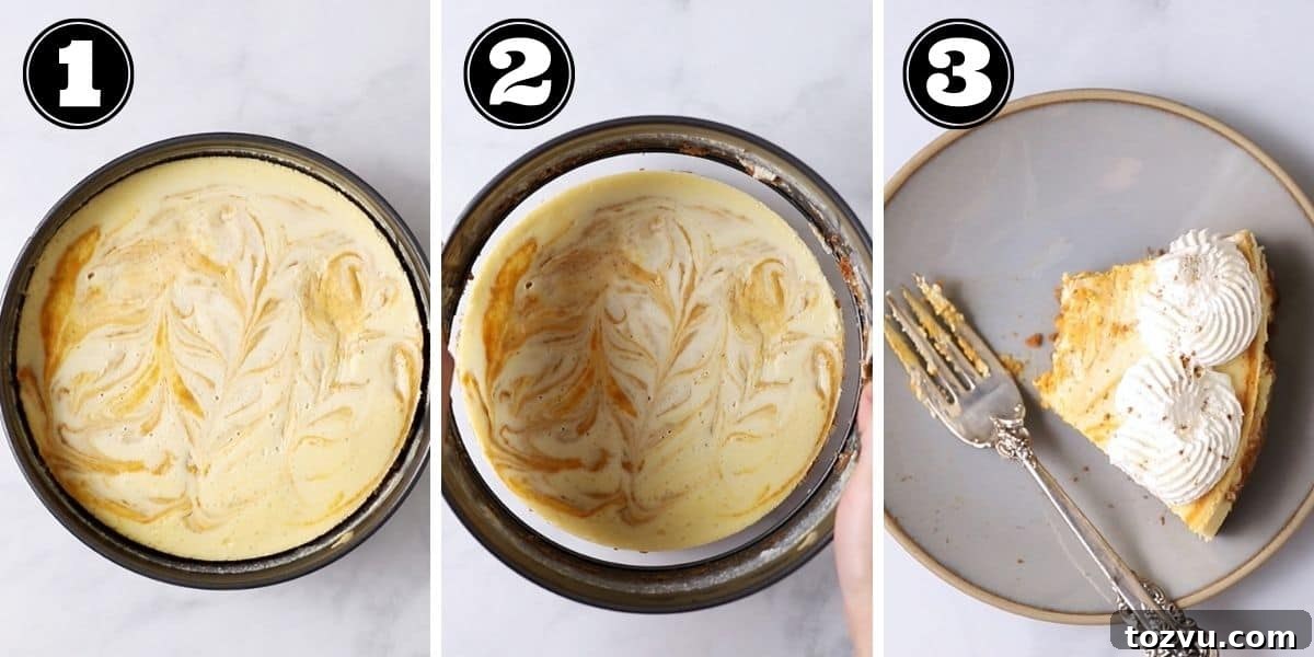 Creamy Pumpkin Swirl Cheesecake Recipe 9 baking the pumpkin cheesecake step by step