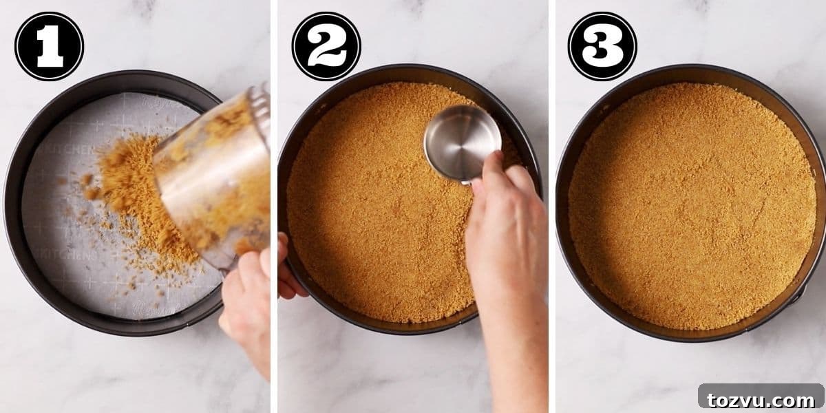 Creamy Pumpkin Swirl Cheesecake Recipe 7 step by step preparing graham cracker crust