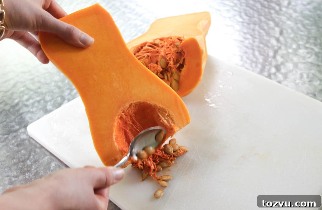 Cleaned squash halves ready to be cut