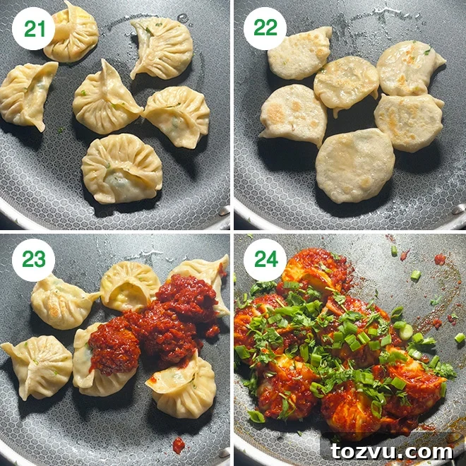 step by step picture collage of making schezwan paneer momos