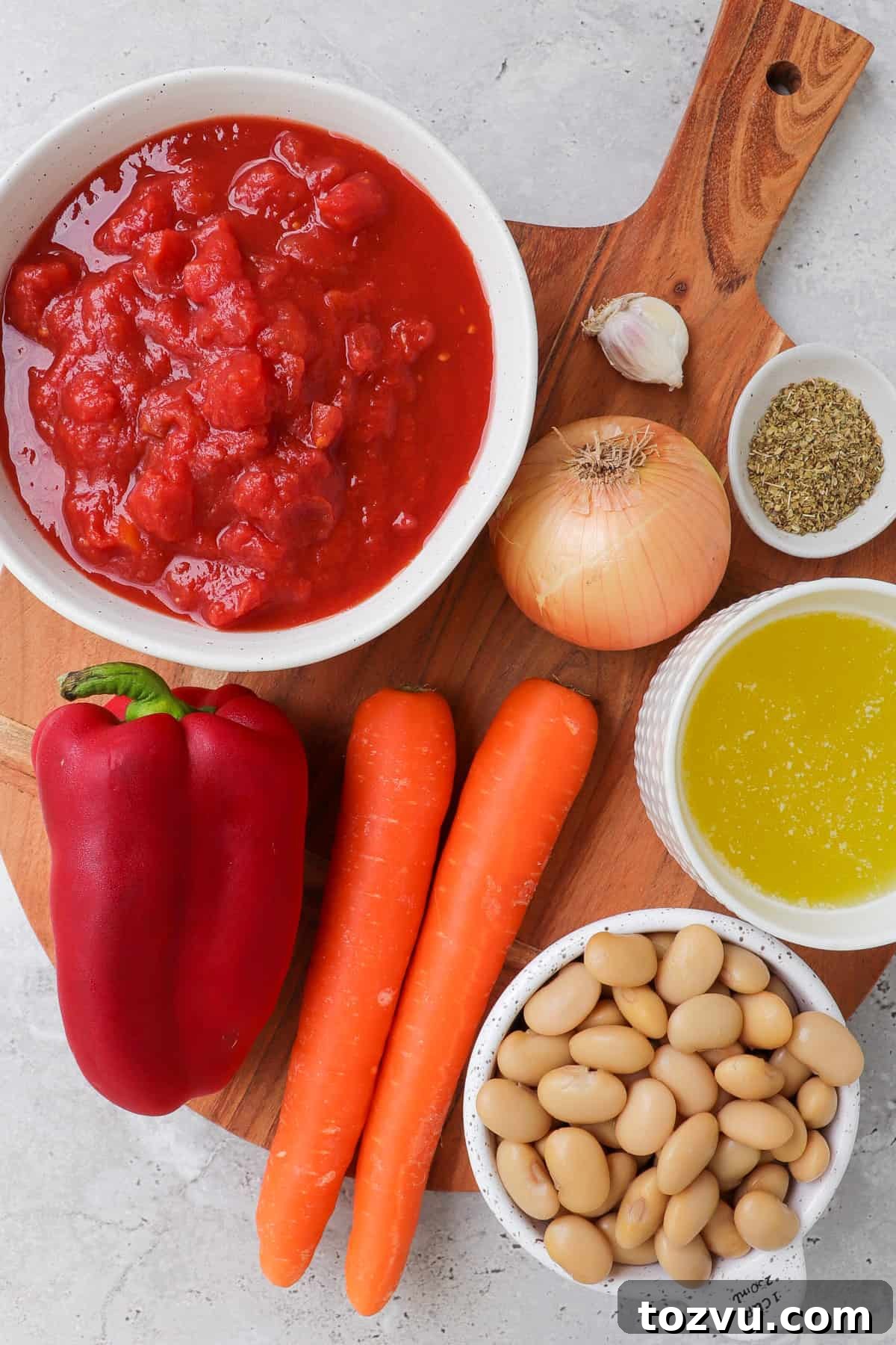 Ingredients to make dairy free tomato soup.