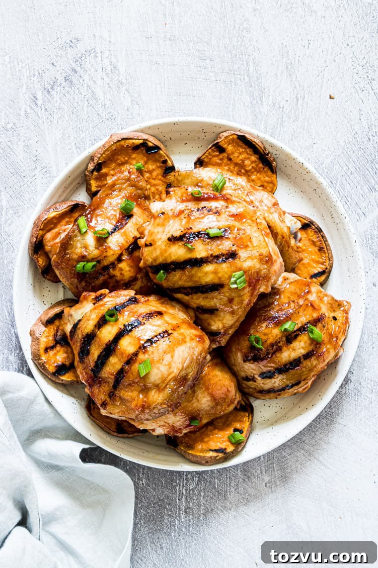 How to Grill Chicken Thighs for Juicy, Crispy Results 2 the finished recipe from this learn how to grill chicken thighs recipe