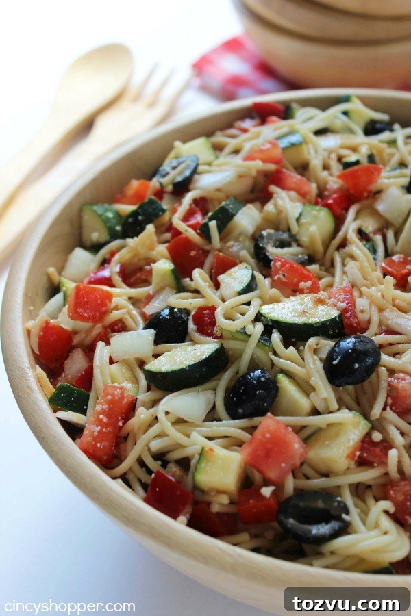 California Spaghetti Pasta Salad with Avocado and Tomatoes 3 California Spaghetti Pasta Salad - Perfect summer salad loaded with zucchini, cucumbers, peppers and more!
