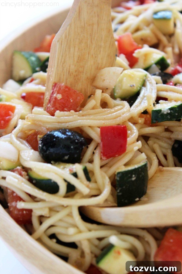 California Spaghetti Pasta Salad with Avocado and Tomatoes 4 California Spaghetti Pasta Salad - Perfect summer salad loaded with zucchini, cucumbers, peppers and more!