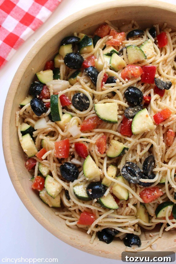 California Spaghetti Pasta Salad with Avocado and Tomatoes 5 California Spaghetti Pasta Salad - Perfect summer salad loaded with zucchini, cucumbers, peppers and more!