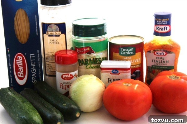 California Spaghetti Pasta Salad with Avocado and Tomatoes 6 California Spaghetti Pasta Salad - Perfect summer salad loaded with zucchini, cucumbers, peppers and more!
