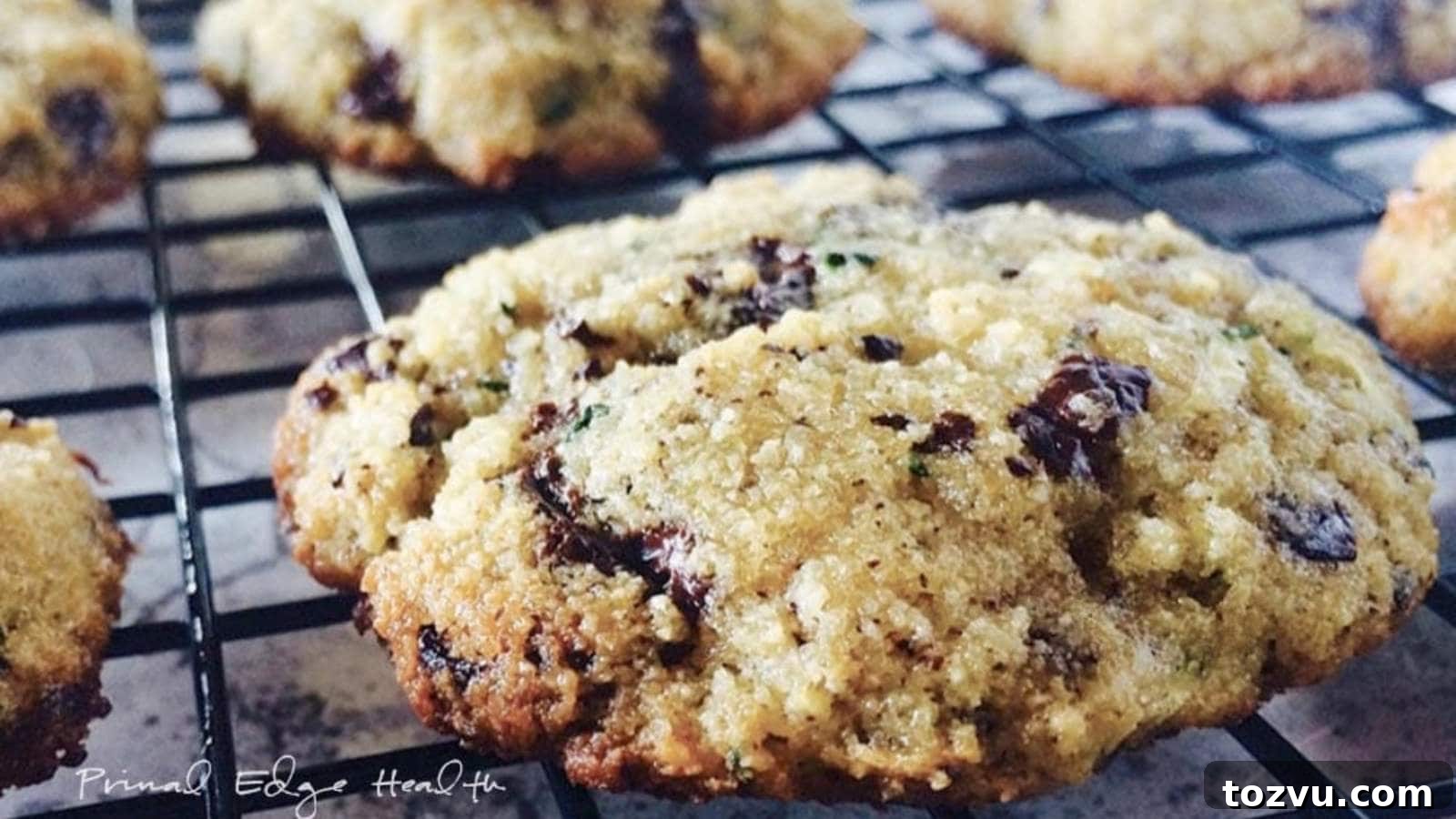 17 Thanksgiving Recipes Ready in Minutes 12 A picture of Keto Chocolate Chip Cookies on cooling rack.