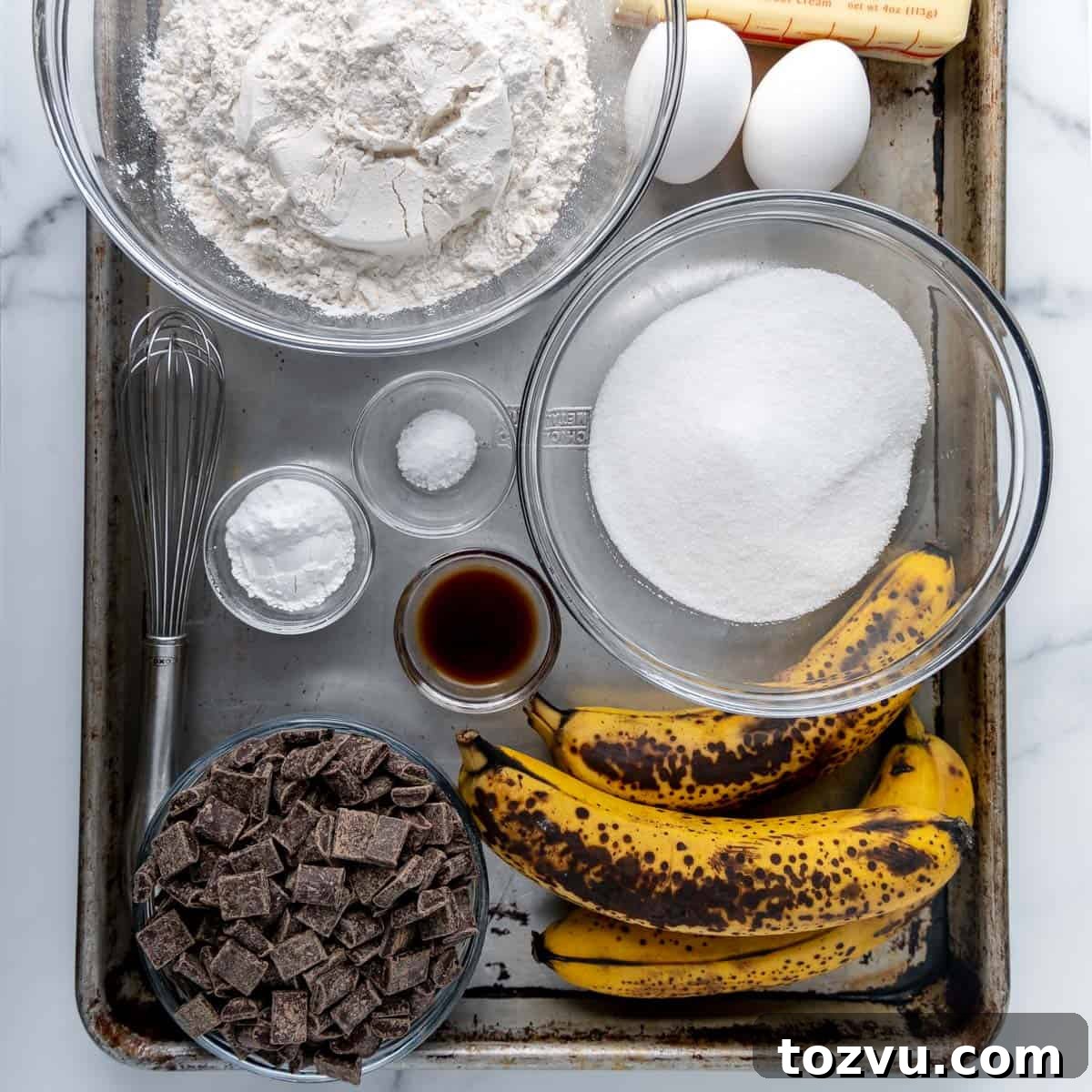 Ingredients on a sheet pan.