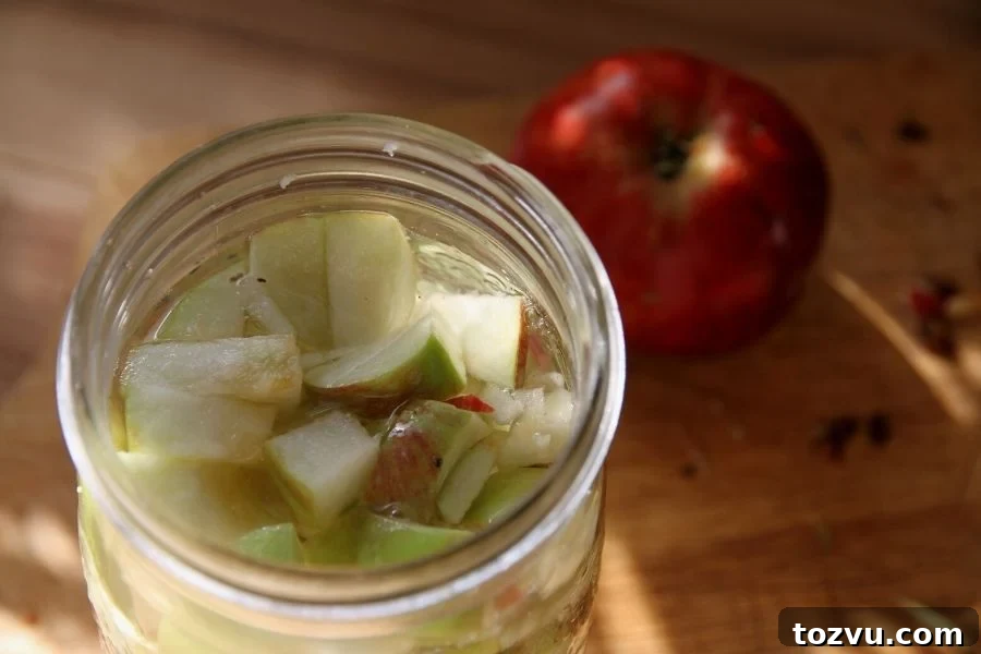 How to Make Apple Cider Vinegar from Scratch 4 a jar of chopped up apples covered in water