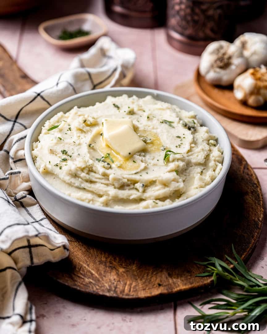 Roasted Garlic Blue Cheese Tarragon Mashed Potatoes