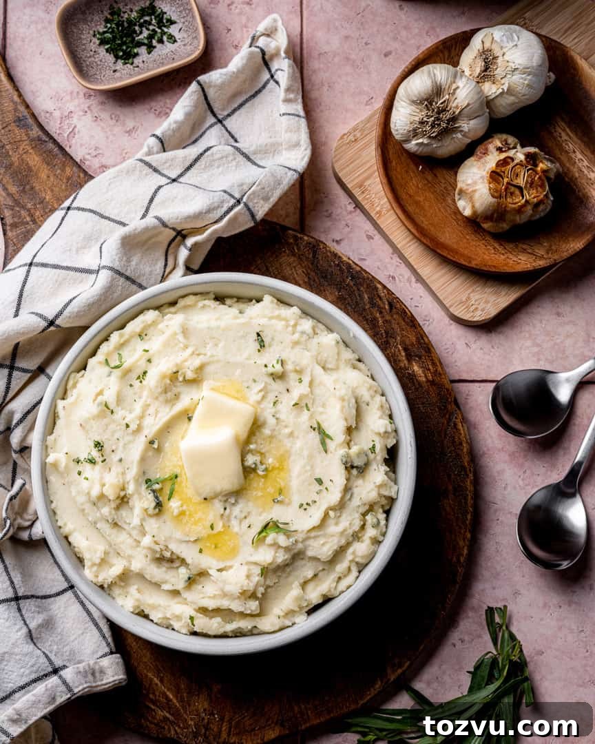 Roasted Garlic Blue Cheese Tarragon Mashed Potatoes
