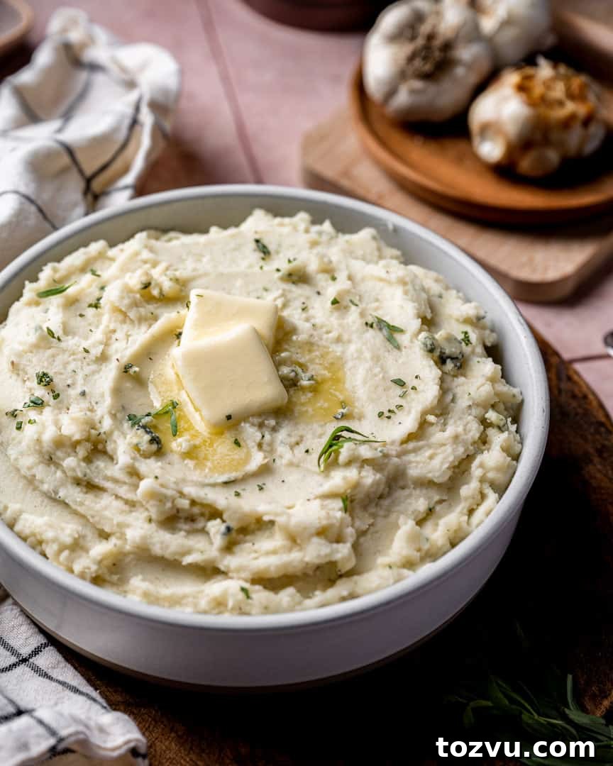 Roasted Garlic Blue Cheese Tarragon Mashed Potatoes